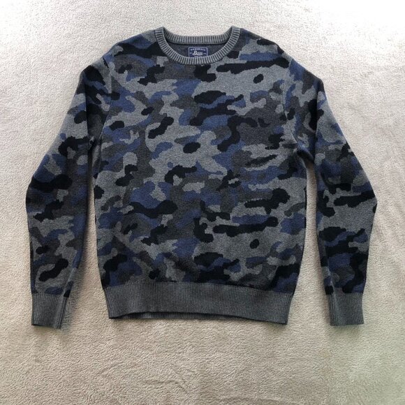 G.H. Bass & Co. Mens SweeaterSmall Gray Blue Camouflage Crew Neck Pullover Y2K - Picture 7 of 8
